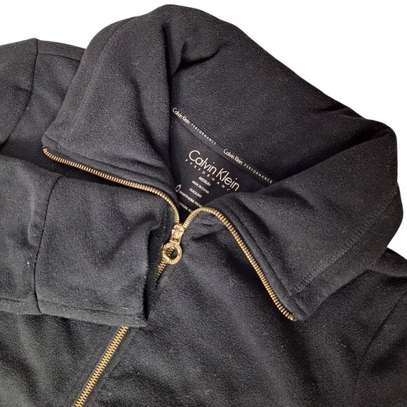 Calvin Klein Women's Black Fleece Jacket Medium Zip Up - Picture 1 of 6